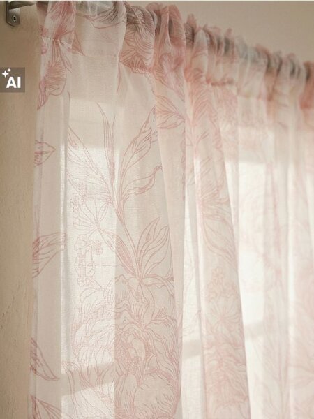Sinsay - Félig áttetsző függöny növényi motívummal - tört rózsaszín