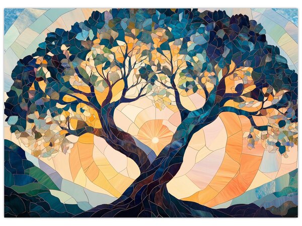 Kép – Mozaik – nap és fa II. (70x50 cm)