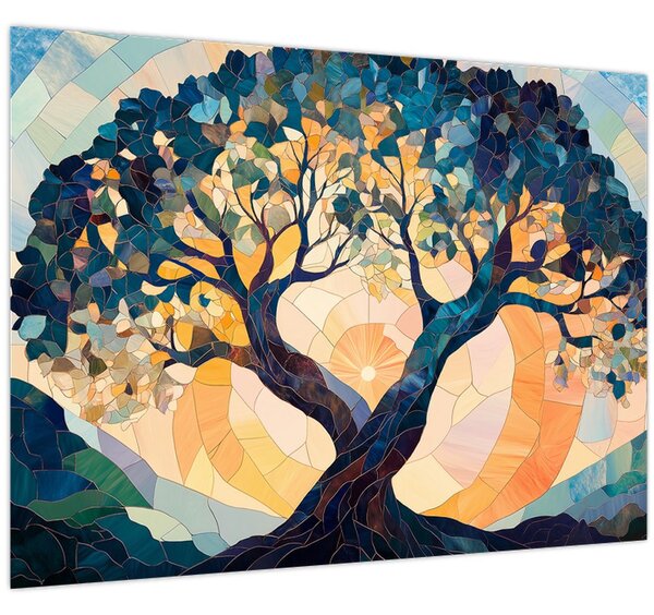Kép – Mozaik – nap és fa II. (70x50 cm)