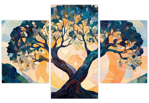 Kép – Mozaik – nap és fa II. (90x60 cm)