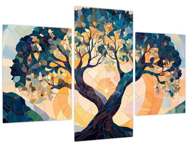 Kép – Mozaik – nap és fa II. (90x60 cm)