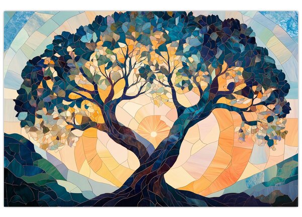 Kép – Mozaik – nap és fa II. (90x60 cm)