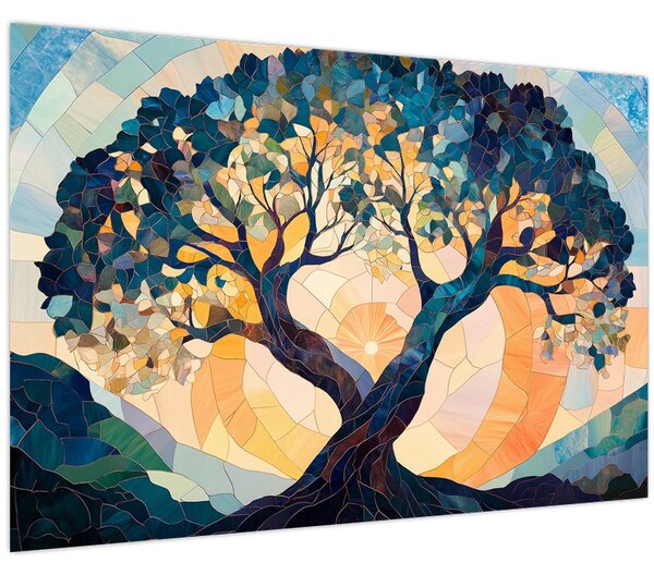 Kép – Mozaik – nap és fa II. (90x60 cm)