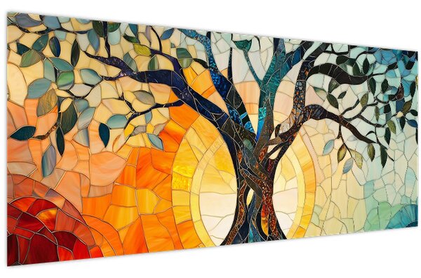 Kép – Mozaik – nap és fa I. (120x50 cm)