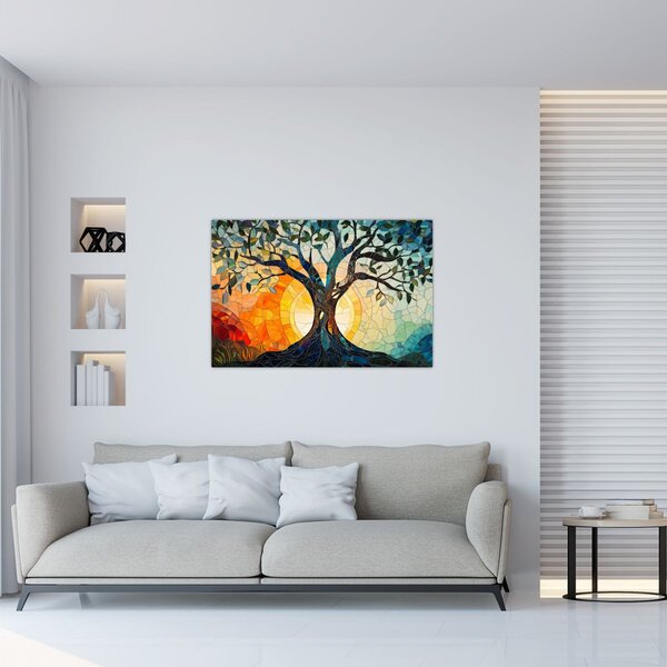 Kép – Mozaik – nap és fa I. (90x60 cm)