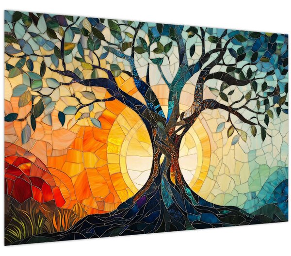 Kép – Mozaik – nap és fa I. (90x60 cm)