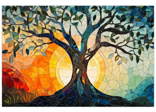 Kép – Mozaik – nap és fa I. (90x60 cm)
