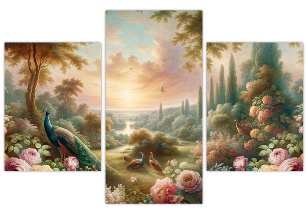 Kép - Pávák a kertben (90x60 cm)