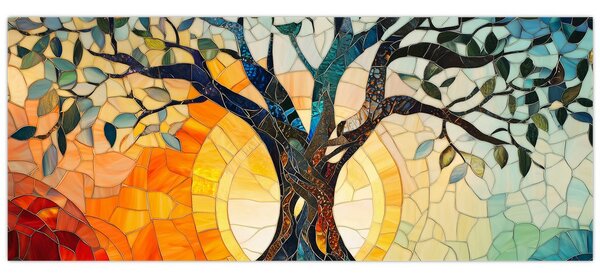 Kép – Mozaik – nap és fa I. (120x50 cm)