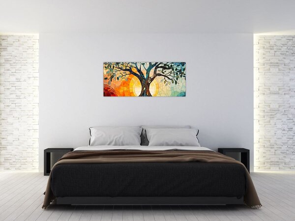 Kép – Mozaik – nap és fa I. (120x50 cm)