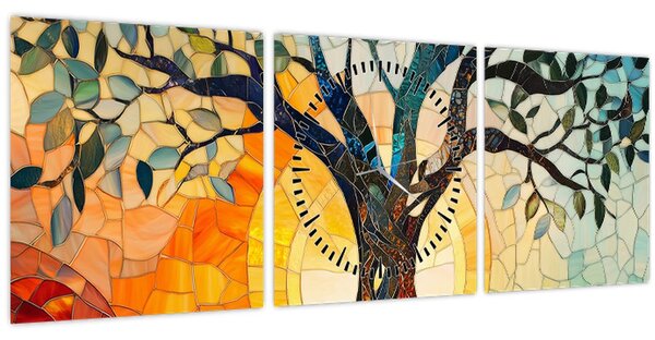 Kép – Mozaik – nap és fa I. (órával) (90x30 cm)
