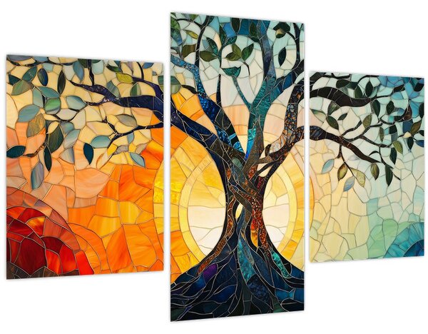 Kép – Mozaik – nap és fa I. (90x60 cm)