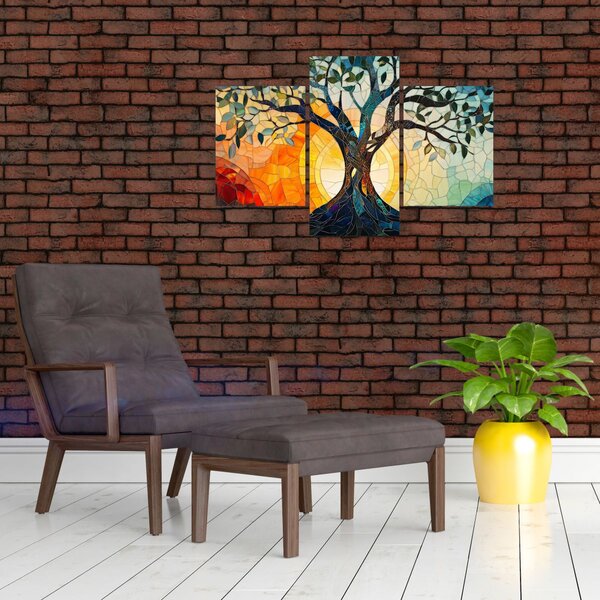 Kép – Mozaik – nap és fa I. (90x60 cm)