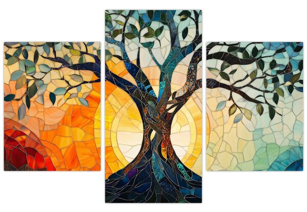 Kép – Mozaik – nap és fa I. (90x60 cm)