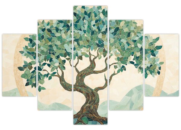 Kép – Elegáns mozaik fával (150x105 cm)