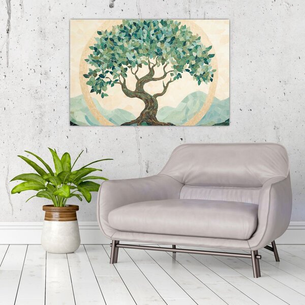 Kép – Elegáns mozaik fával (90x60 cm)