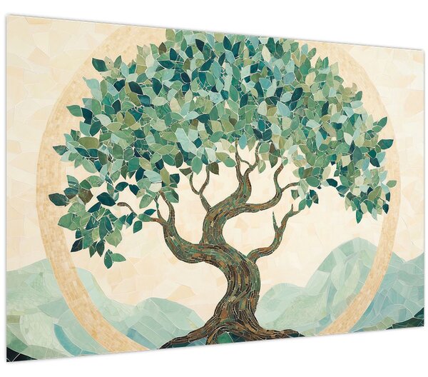 Kép – Elegáns mozaik fával (90x60 cm)