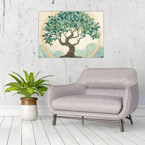Kép – Elegáns mozaik fával (70x50 cm)