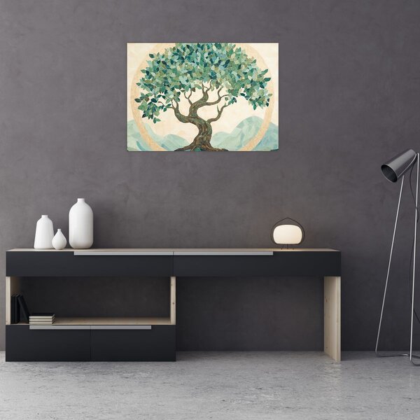 Kép – Elegáns mozaik fával (70x50 cm)