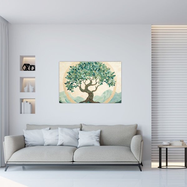 Kép – Elegáns mozaik fával (90x60 cm)