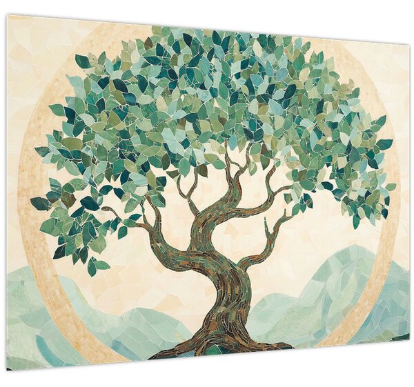Kép – Elegáns mozaik fával (70x50 cm)
