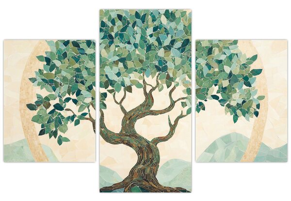 Kép – Elegáns mozaik fával (90x60 cm)