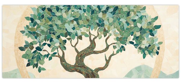 Kép – Elegáns mozaik fával (120x50 cm)