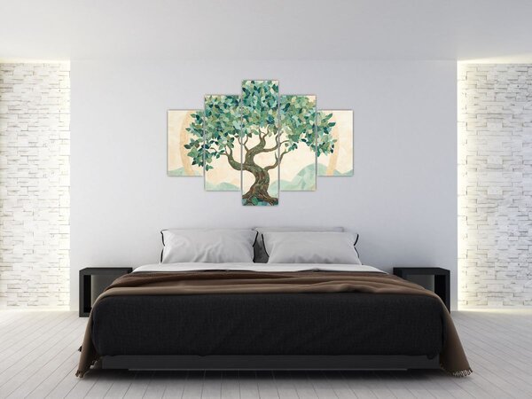 Kép – Elegáns mozaik fával (150x105 cm)