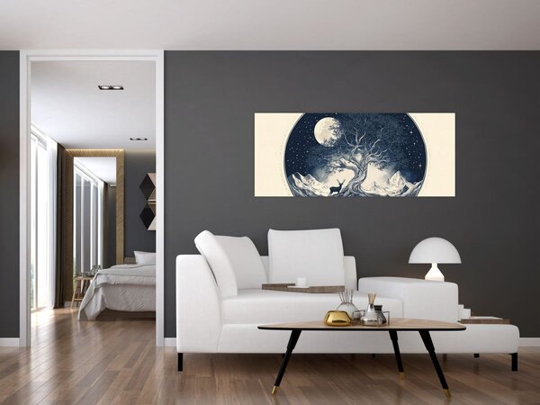 Kép – Mágikus fa szarvassal I. (120x50 cm)