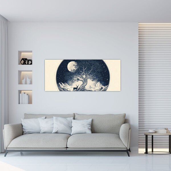 Kép – Mágikus fa szarvassal I. (120x50 cm)