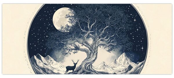 Kép – Mágikus fa szarvassal I. (120x50 cm)