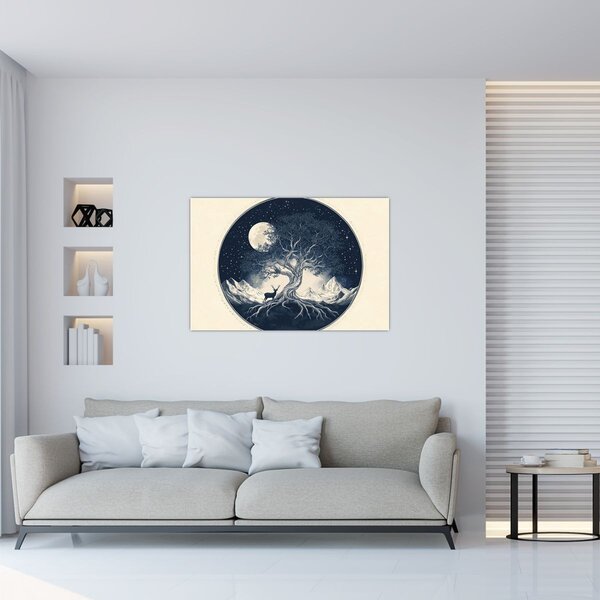 Kép – Mágikus fa szarvassal I. (90x60 cm)