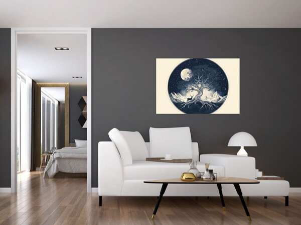 Kép – Mágikus fa szarvassal I. (90x60 cm)