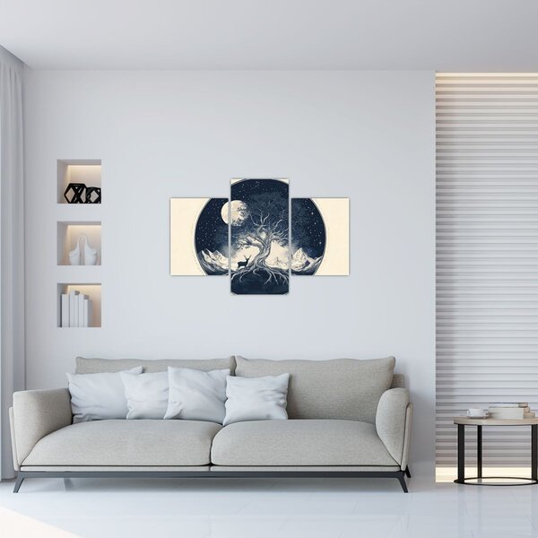Kép – Mágikus fa szarvassal I. (90x60 cm)