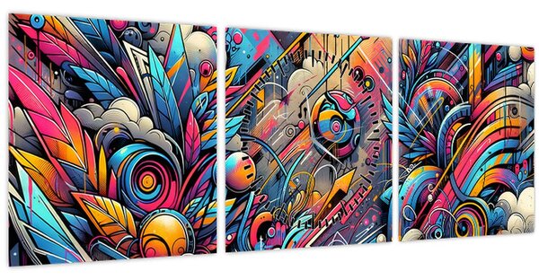 Kép - Színes graffiti (órával) (90x30 cm)