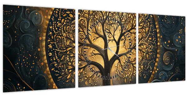 Kép – Arany aurájú fa (órával) (90x30 cm)