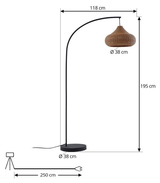Lucande kültéri állólámpa Taniola, bézs, rattan, 195cm, IP44, Világos fa, Fa, Vidéki otthon / Rusztikus