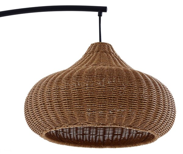 Lucande kültéri állólámpa Taniola, bézs, rattan, 195cm, IP44, Világos fa, Fa, Vidéki otthon / Rusztikus