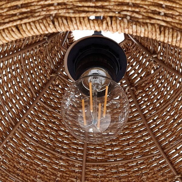 Lucande kültéri állólámpa Taniola, bézs, rattan, 195cm, IP44, Világos fa, Fa, Vidéki otthon / Rusztikus