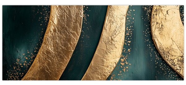Kép - Zöld absztrakció arannyal I. (120x50 cm)