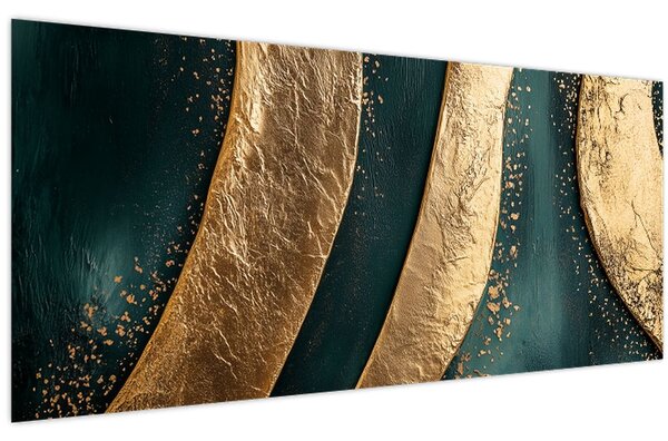 Kép - Zöld absztrakció arannyal I. (120x50 cm)