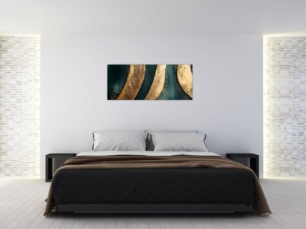 Kép - Zöld absztrakció arannyal I. (120x50 cm)