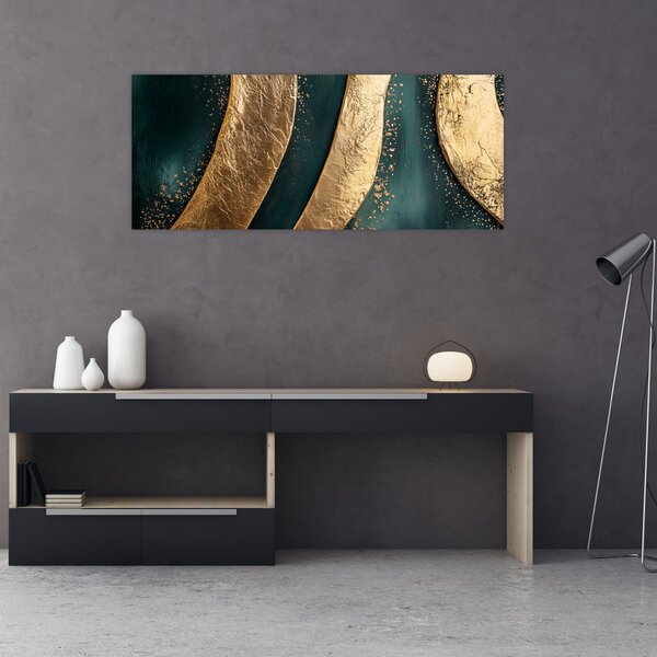 Kép - Zöld absztrakció arannyal I. (120x50 cm)
