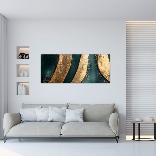Kép - Zöld absztrakció arannyal I. (120x50 cm)
