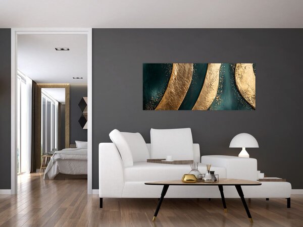 Kép - Zöld absztrakció arannyal I. (120x50 cm)