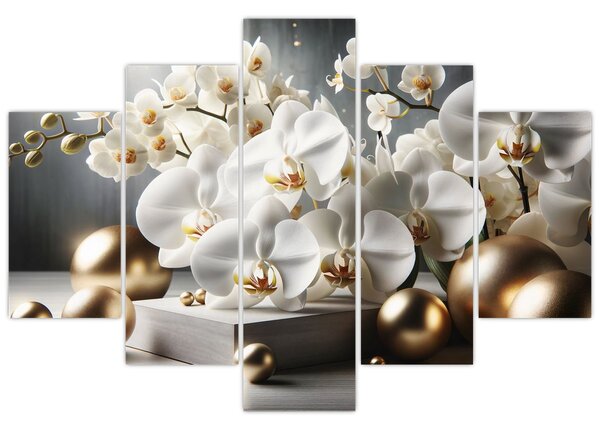 Kép - Orchidea és aranygolyók (150x105 cm)