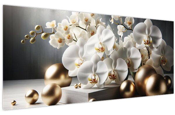 Kép - Orchidea és aranygolyók (120x50 cm)