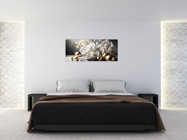 Kép - Orchidea és aranygolyók (120x50 cm)