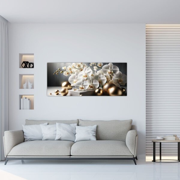 Kép - Orchidea és aranygolyók (120x50 cm)