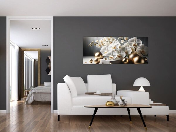 Kép - Orchidea és aranygolyók (120x50 cm)
